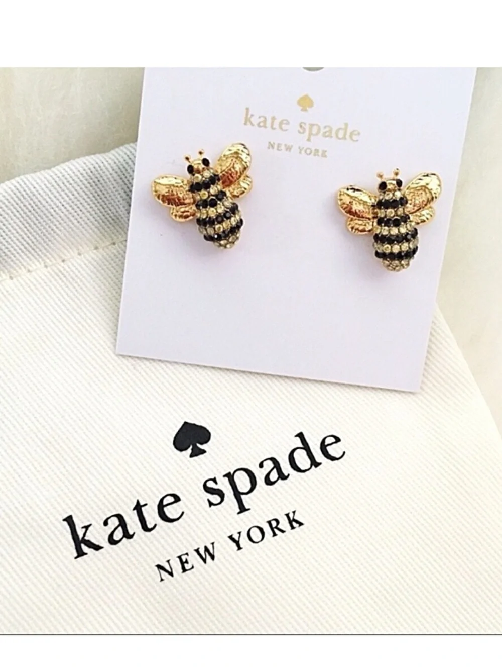 Kate Spade Picnic Perfect Pave Gold and Black Bee Stud Earrings